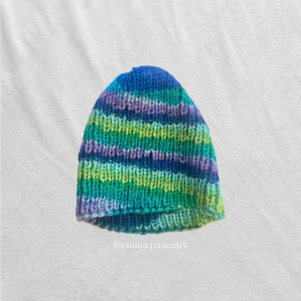 blue green purple ribbed knit fisherman style beanie hat